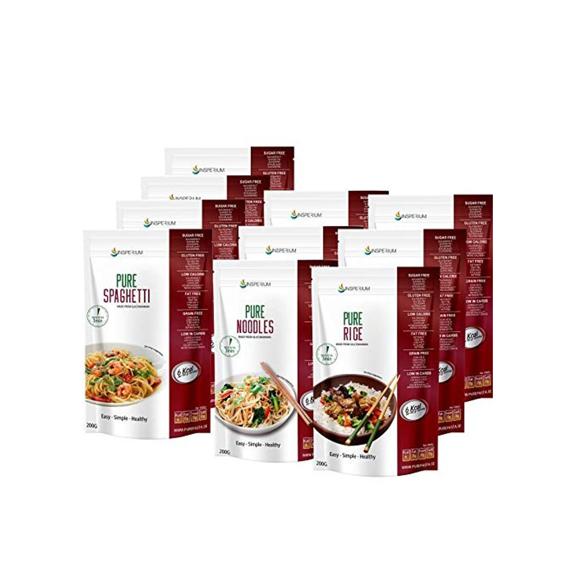 Productos PurePasta Konjac Sin Gluten Tallarines - Arroz - Espaguetis 10 Pack *