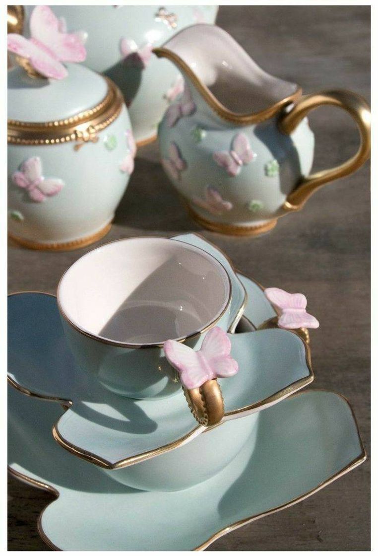 Social Caneca azul borboleta rosa