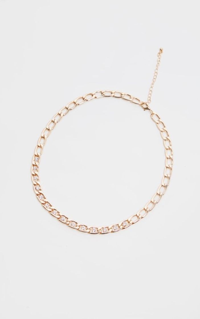 Moda Gold Chunky Short Flat Link Chain Necklace 