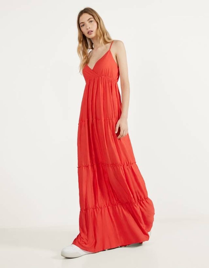 Moda Vestido longo vermelho 