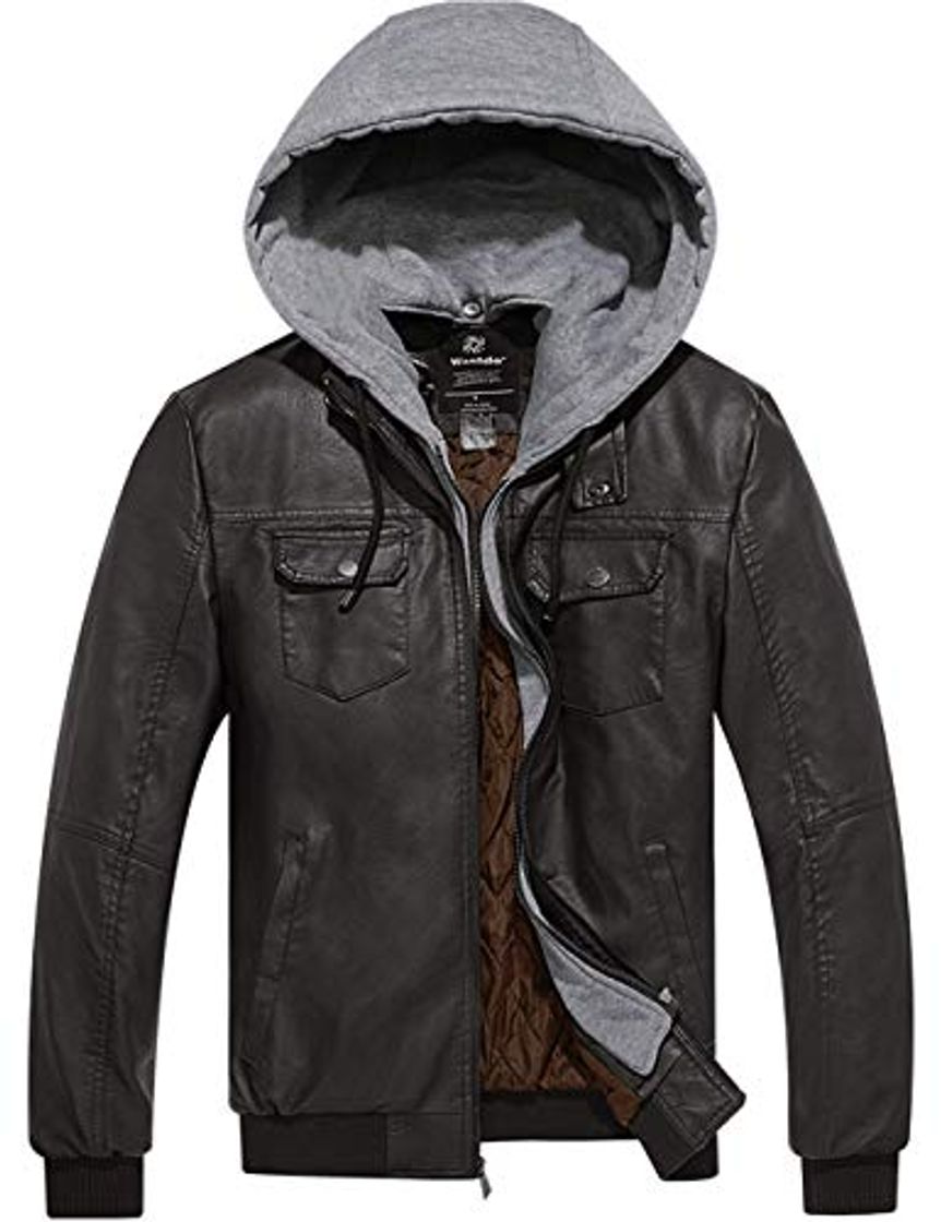 Moda Wantdo Chaqueta de Cuero Fina Militar para Hombre Marrón X