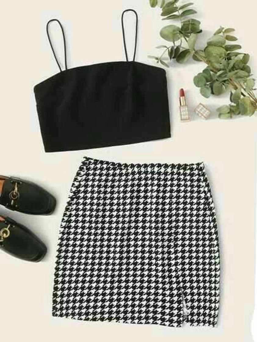 Conjunto Top e Saia preto e branco