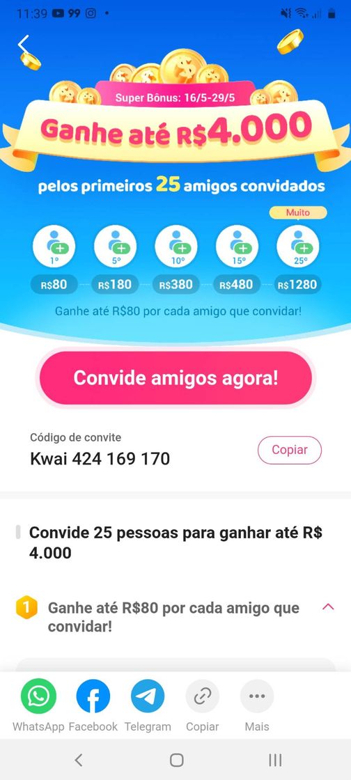 App Ganhe 4000 mil reais por cadastrar 25 amigos ,use meu código