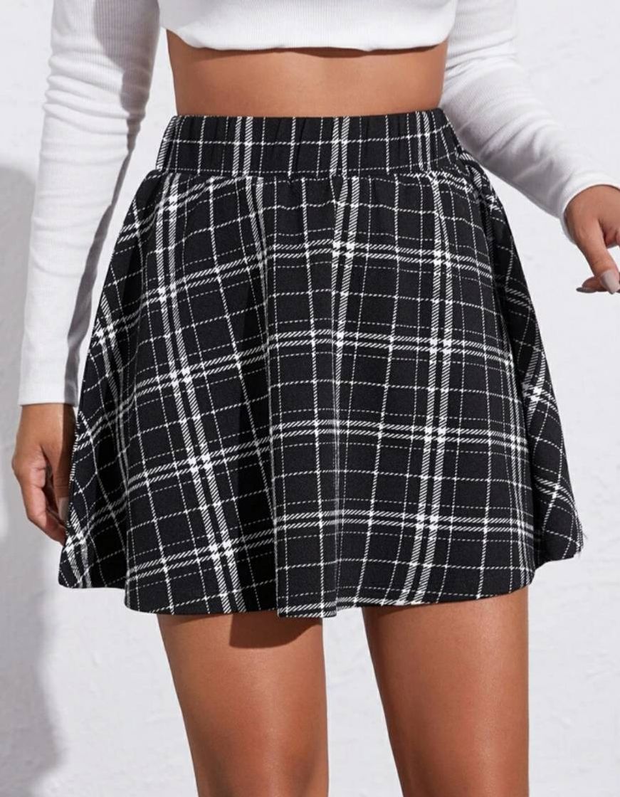 Fashion https://m.shein.com/br/Elastic-Waist-Skater-Plaid-Skirt-p-16