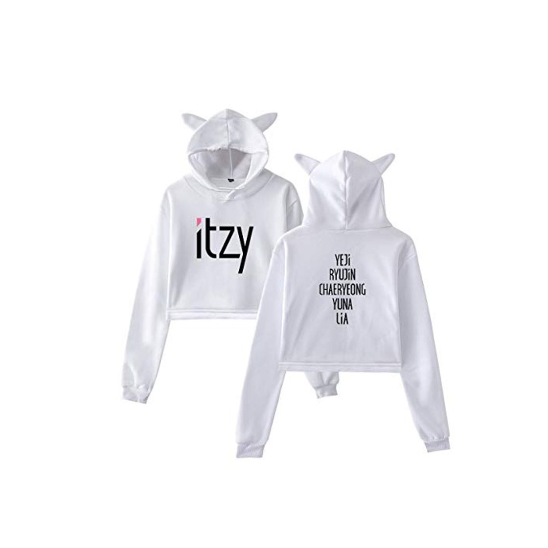 Producto KPOP ITZY Crop Top Sudaderas con Capucha de Oreja de Gato Sudadera de Manga Larga Jerseys Harajuku Streetwear Yuna RYUJIN CHAERYEONG Lia YEJI