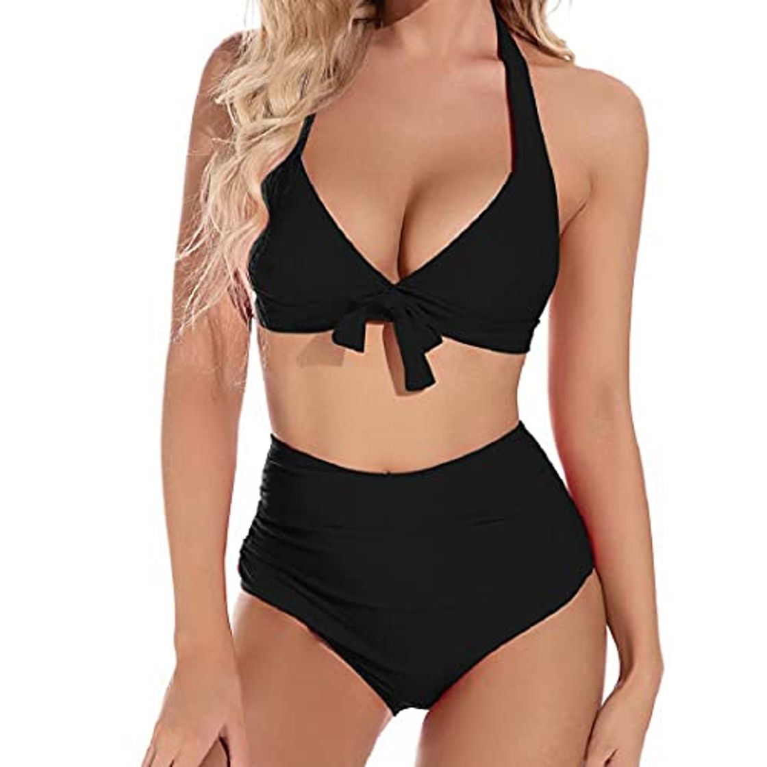 Fashion Voqeen Conjunto de Bikinis de Cintura Alta para Mujer Traje de baño Anudado con Lazo Empuje hacia Arriba Estampado Conjunto de Bikini Traje de baño con Honda