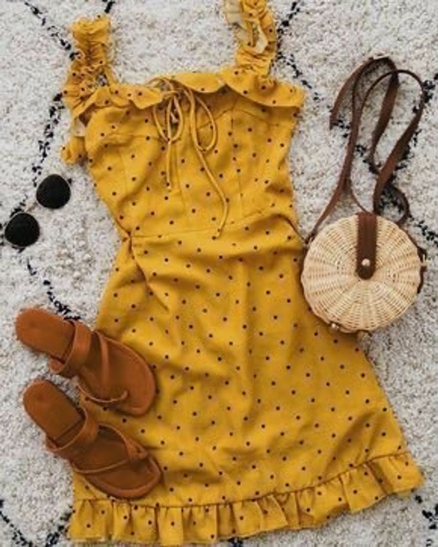  Vestido Poá mostarda 