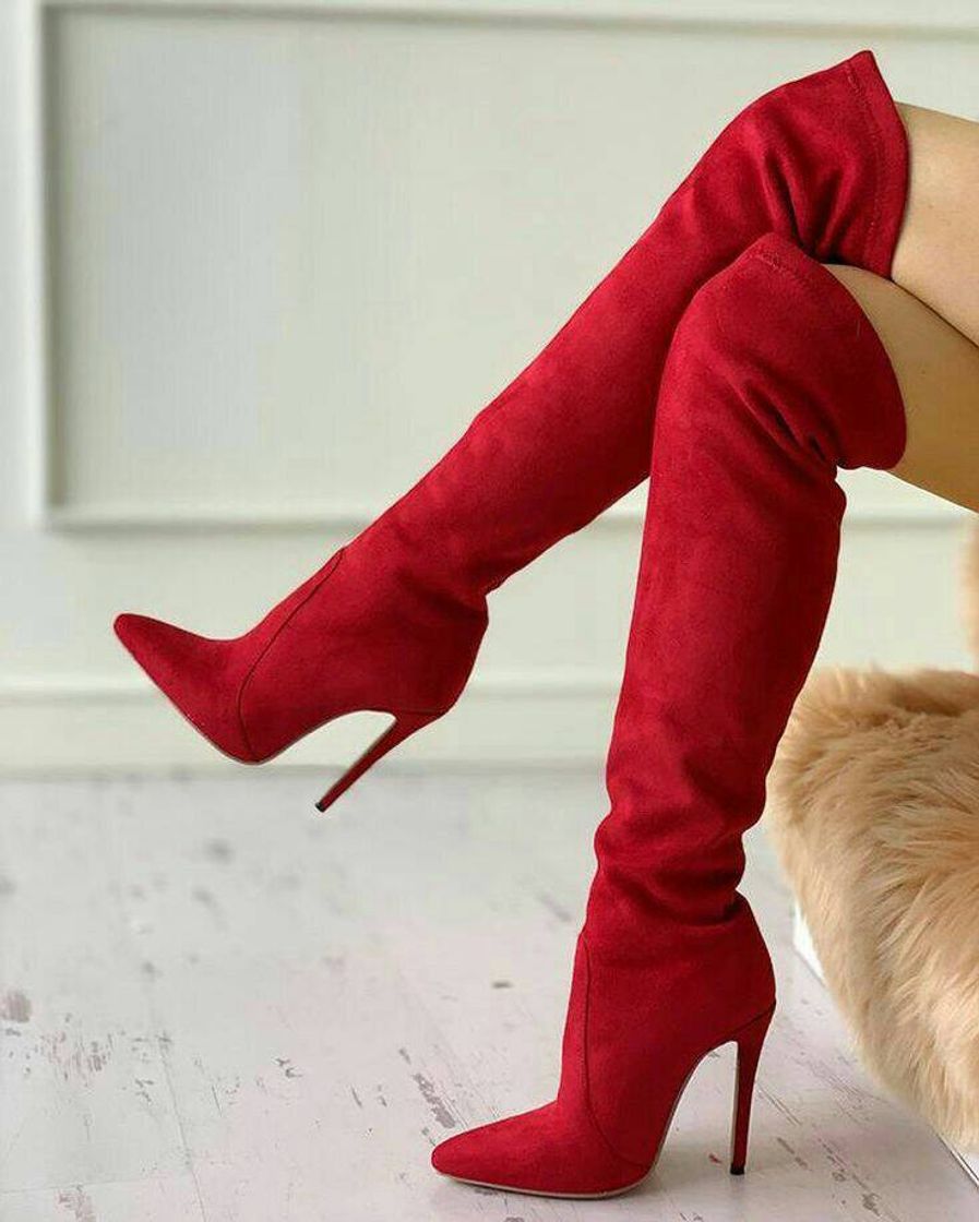 Moda Bota cano alto red velvet(veludo vermelho)