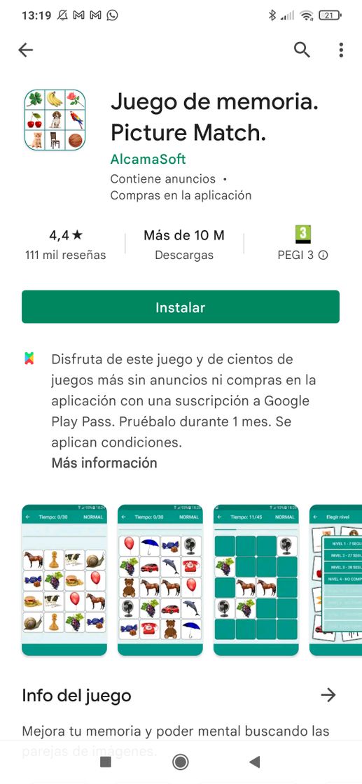 App Juego de memoria. Picture Match