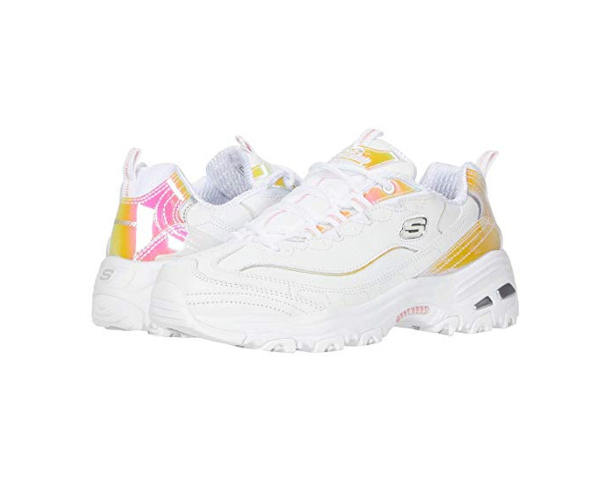 Fashion Skechers D'Lites Pearly Glow - Tenis informales para mujer, color dorado, blanco