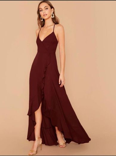 Lace Up Back Ruffle Asymmetrical Hem Slip Dress | SHEIN USA