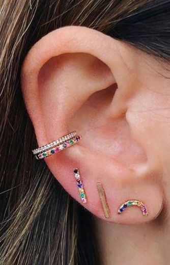 Cupcake Colorful Crystals Ear Cuff & Straight Rainbow Earring