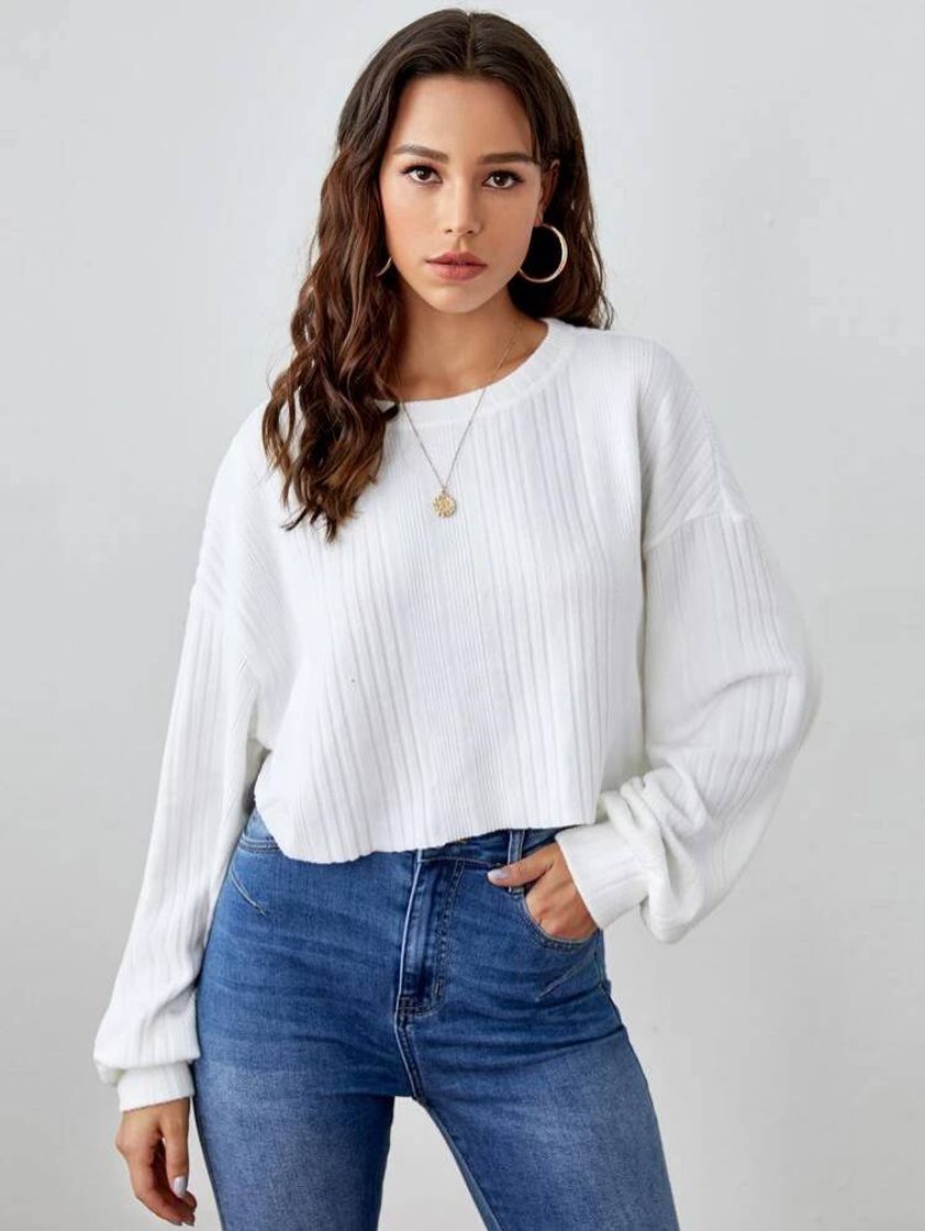 Fashion Drop Shoulder Rib-knit Crop Tee | SHEIN USA