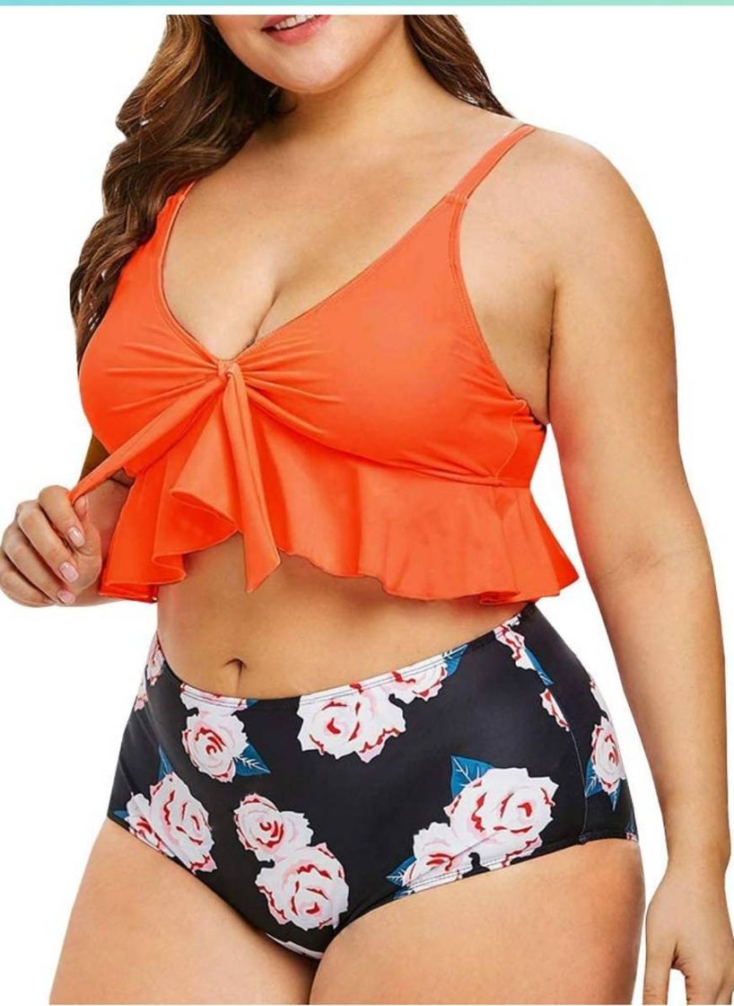 Fashion Modershe maiô feminino plus size com babados, nó frontal

