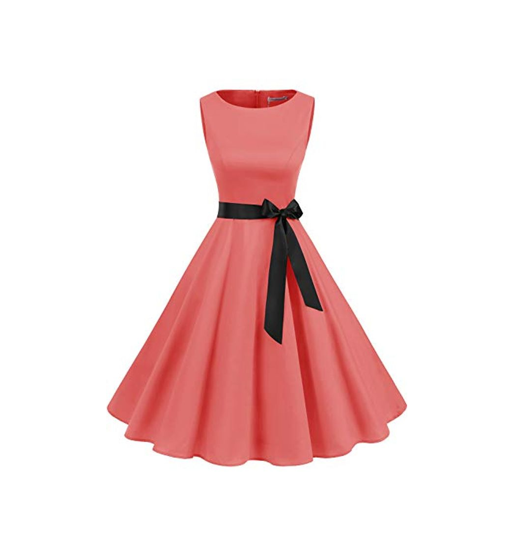 Fashion Gardenwed Vestidos Mujer Sin Mangas Cóctel Fiesta Retro Pin Up Coral XL