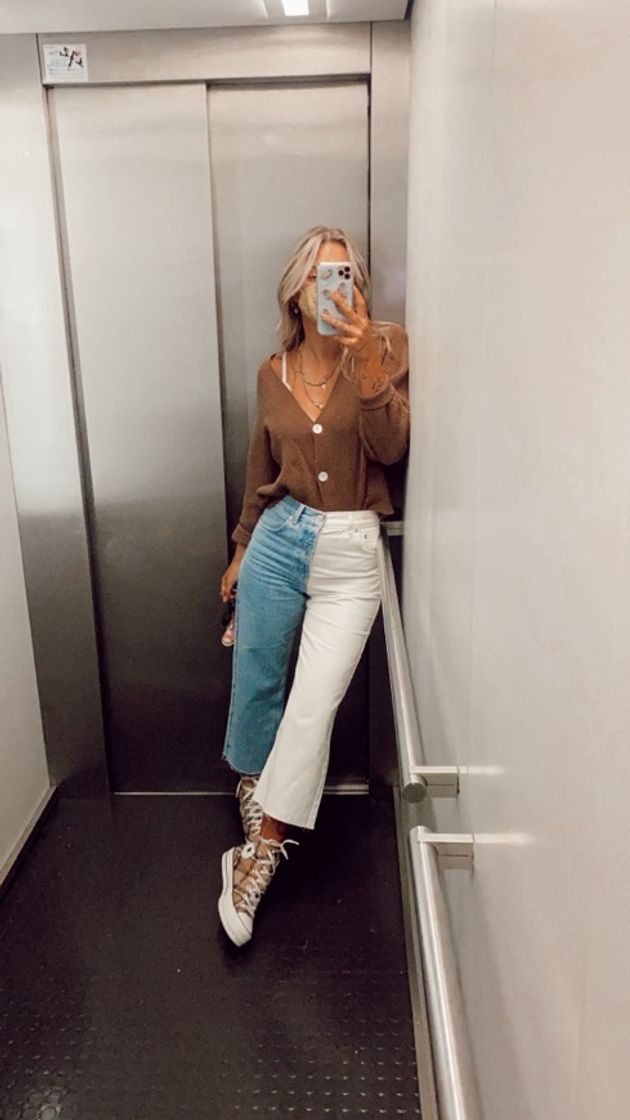 Social Jeans retas de cintura subida em color block