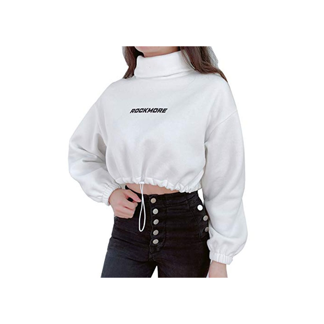 Fashion Sudadera de Mujer Cuello Alto Crop Top para Invierno Manga Larga con