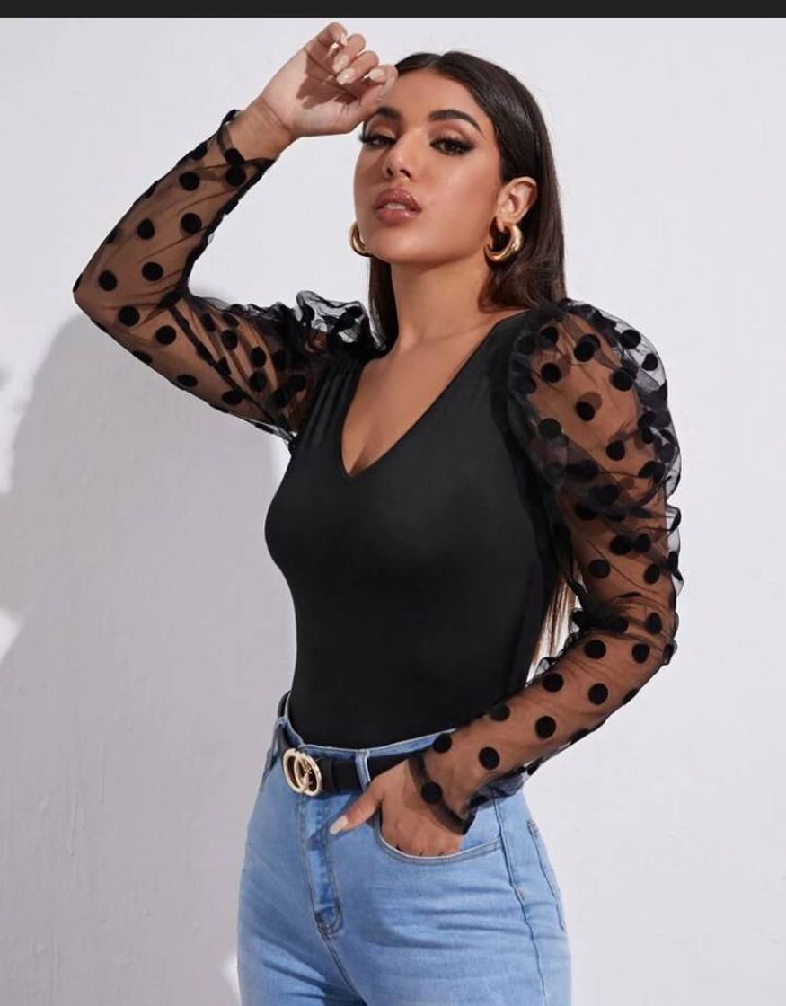 Social SHEIN Sheer Polka Dot Elegante Top