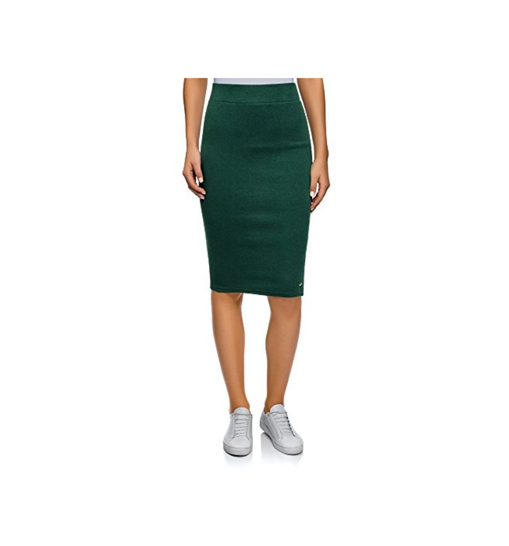 Social oodji Ultra Mujer Falda Midi de Punto, Verde, ES 34