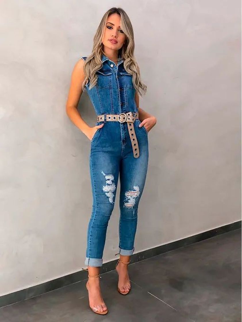 Moda Macacão longo Jeans❤️✨