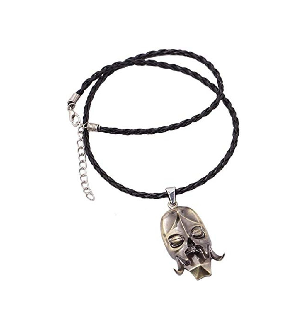 Moda YANCONG Juego Elder Scrolls Dragon Skull Collar de Cuero de Metal para Hombre Konahrik sin Cuello Colar Masculino Pingente Gargantilla Collar