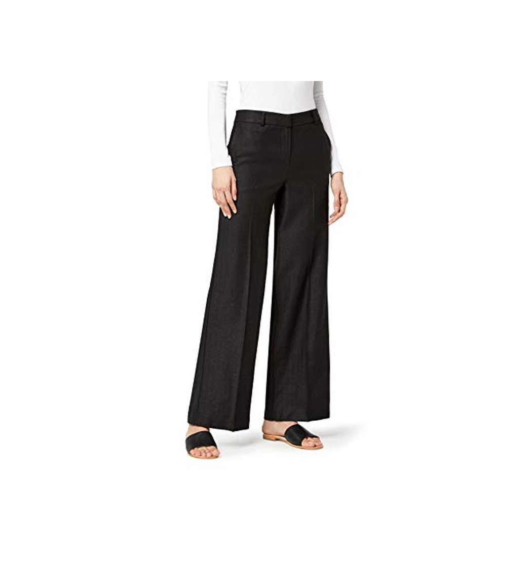 Moda Marca Amazon - find. Pantalón Ancho de Lino Mujer, Negro