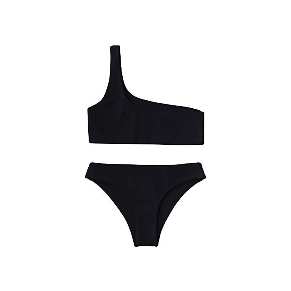 Moda ZAFUL Mujer Un Hombro Bikini Set monocromo de dos piezas Bañador Negro M