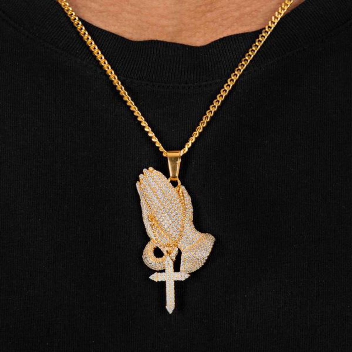 Moda ICED PRAYING HANDS PENDANT- GOLD