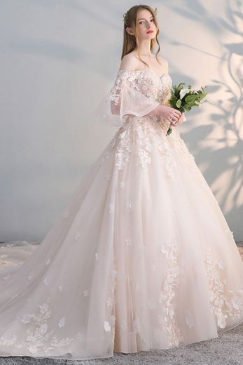 6945 off shoulder ballgown flowers princess wedding dress