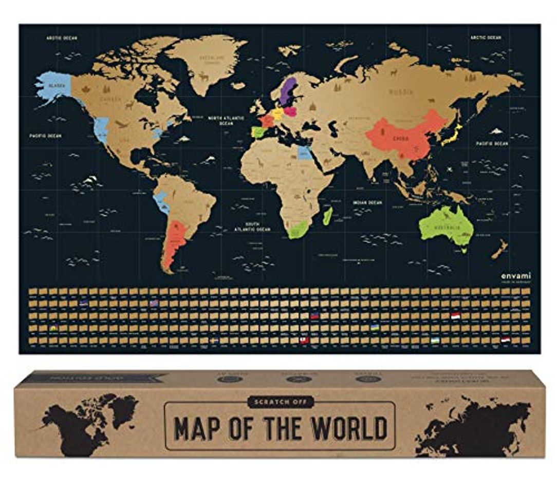 Product envami Mapa Mundi Rascar I Mapas del Mundo para Marcar Viajes I 68 X 43 CM I Oro I Scratch Off Travel Map