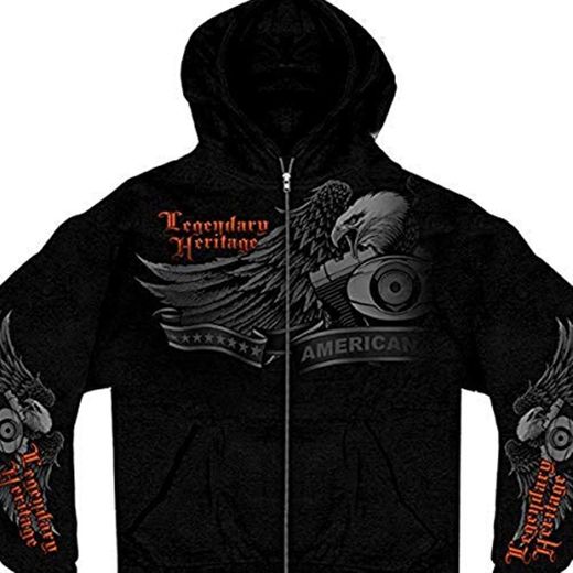 Hot Leathers Sudadera con capucha negra con imagen de fantasma de águila