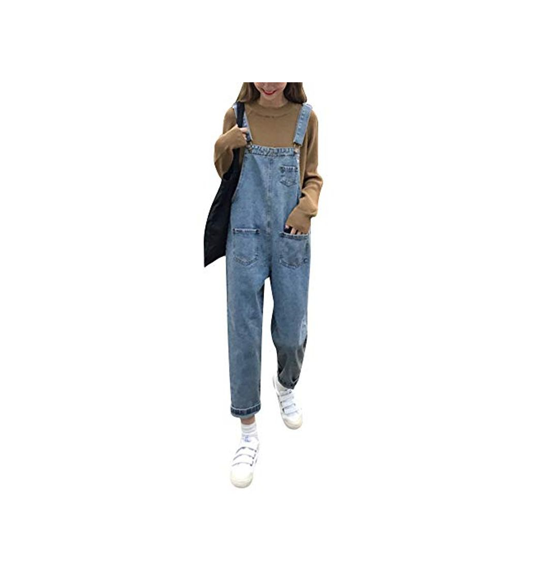 Social Mujer Petos Vaqueros Overalls Denim Jeans Elásticos Vaqueros Pantalones Largo Casual Elegante Petos Sueltas Azul M