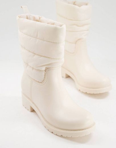 ASOS DESIGN George padded wellie boots in cream