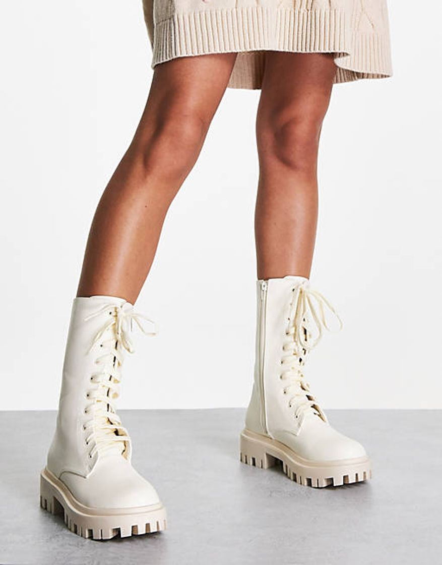 Fashion Public Desire Beau lace up ankle boots in ecru