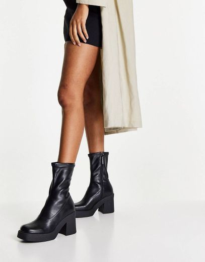 Steve Madden Uptake 90s mid cal heeled boots in black stretch