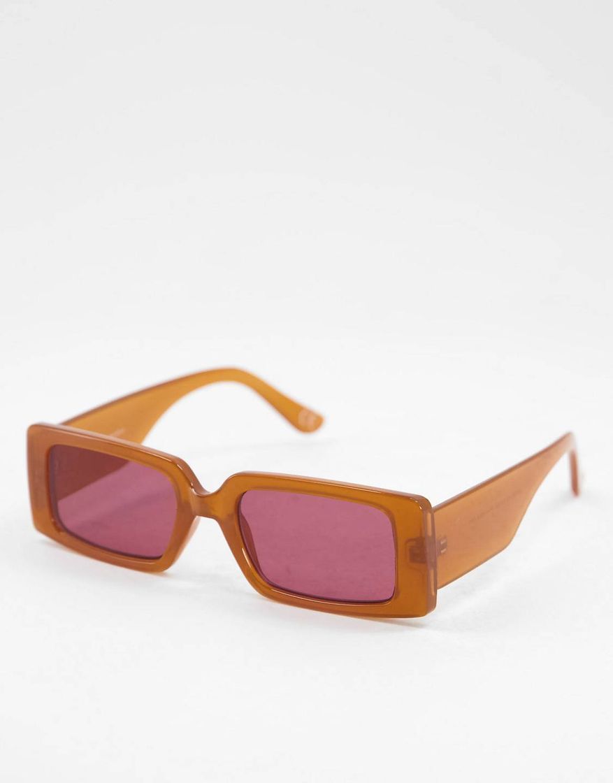 Fashion ASOS DESIGN recycled mid square sunglasses with fine frame in brown