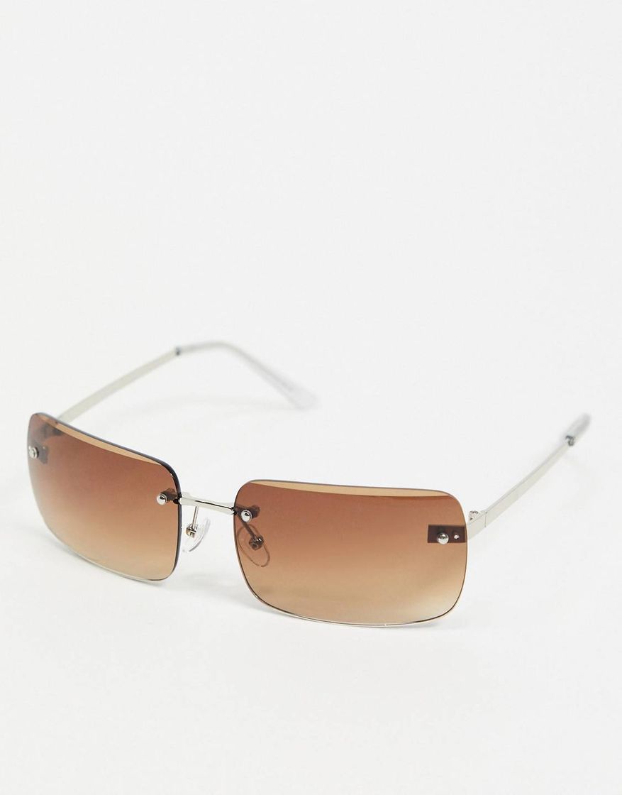 Fashion ASOS DESIGN 90's rimless mid square sunglasses with grad brown lens in brown