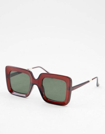 ASOS DESIGN recycled frame bevelled 70s sunglasses in crystal brown
