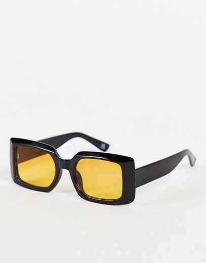 ASOS DESIGN square bevel fashion glasses in black with orange lens