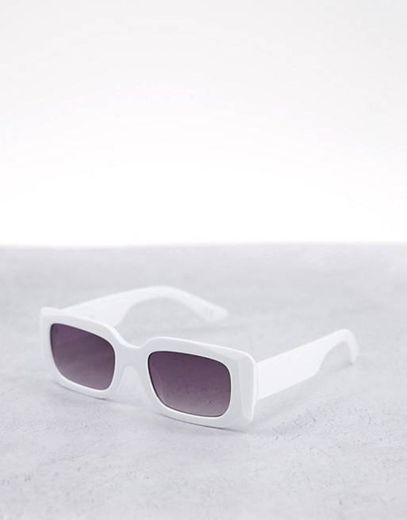 ASOS DESIGN mid square sunglasses with corner bevel in shiny white