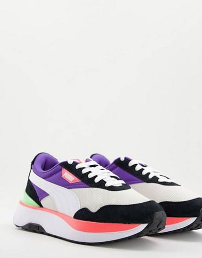 Puma Cruise rider Silk road trainers in black white and pink