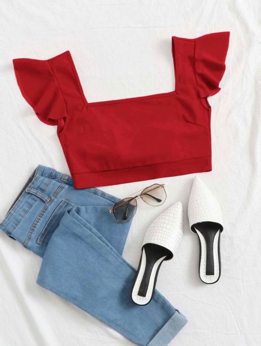 Fashion SHEIN Vermelho Plissado Simples Boho Top