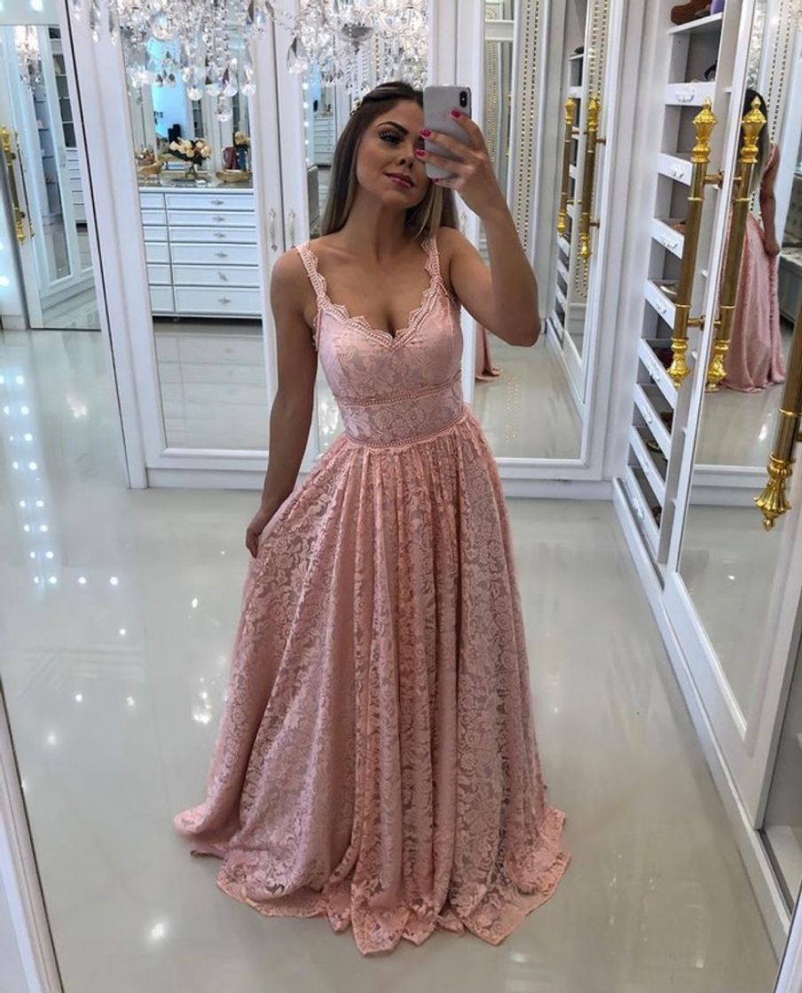 Moda Vestido rose longo ✅