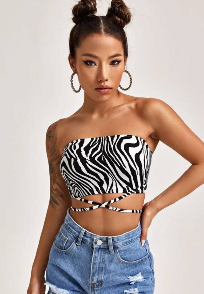 Moda Crisscross Tie Back Zebra Striped Crop Top