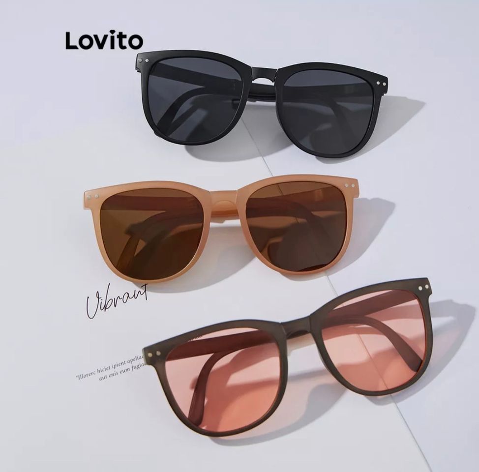 Moda Lovito Casual Óculos de Sol Liso Básico Combina com Tudo com Caixa