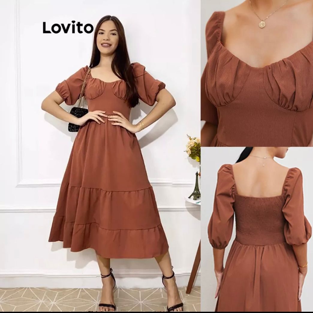 Fashion Lovito Vestido De Baile Simples  Manga Bufante L20D034