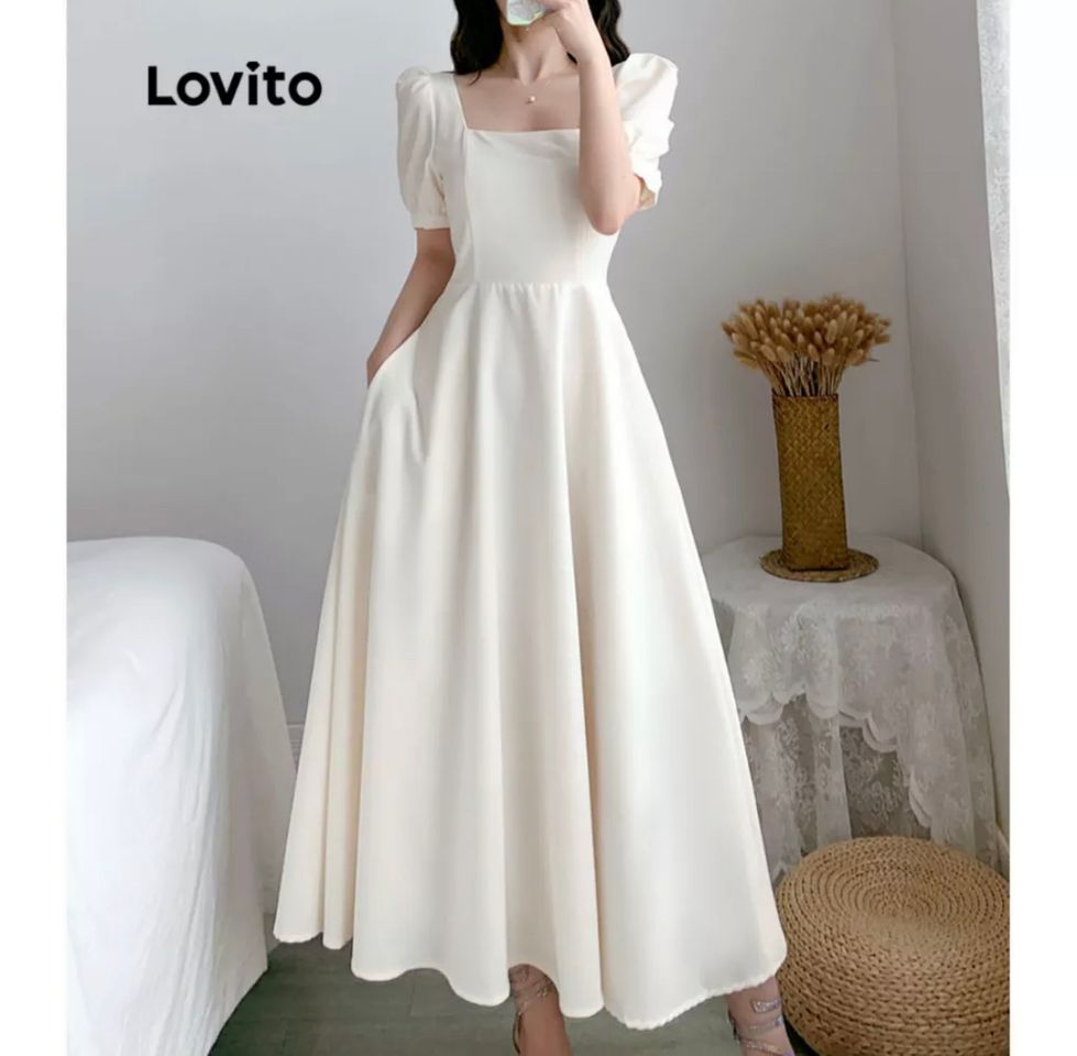 Fashion Lovito Elegante Vestido De Baile Com Babados Liso E Decote Quadrado Para