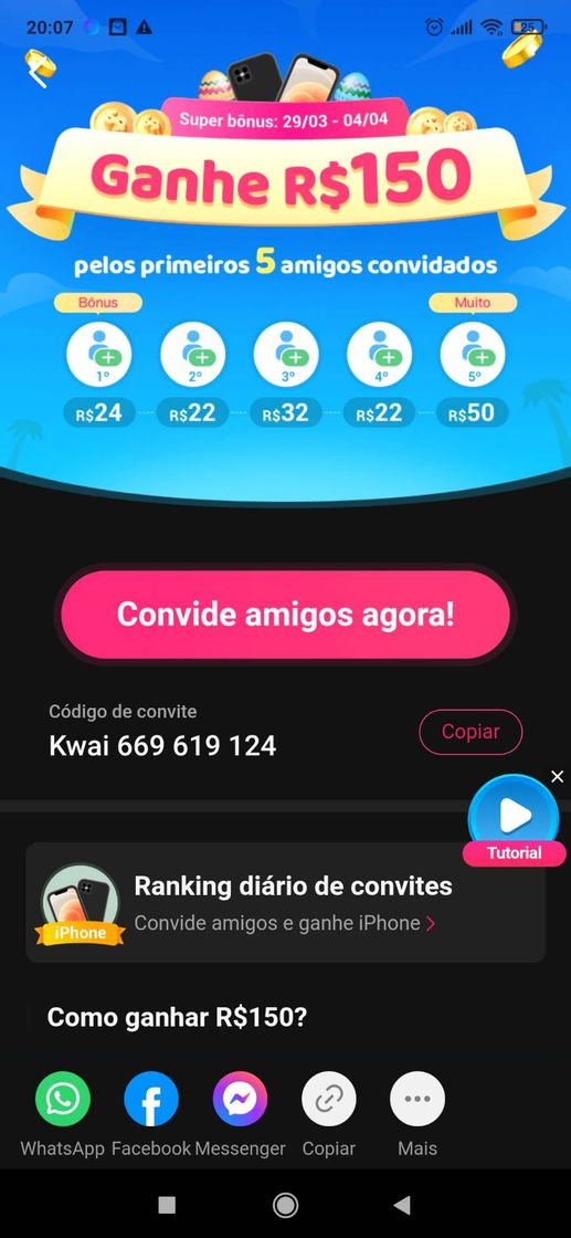 Social Kwai669619124 coloquem o código e faturem até R$150,00.