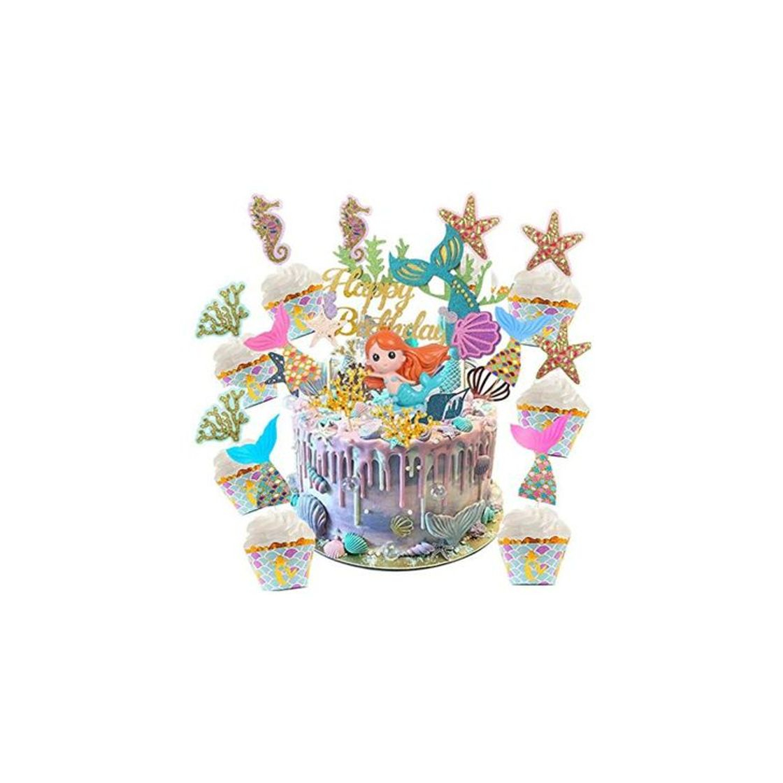 Producto Sunshine smile Cake Topper de Sirena,Cupcake Topper Set,de Sirena Cupcakes decoración,Cupcake Toppers