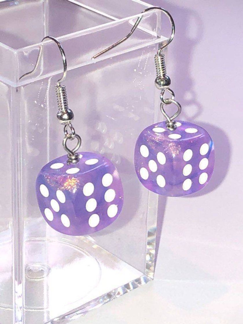 Product purple sparkly dice earrings